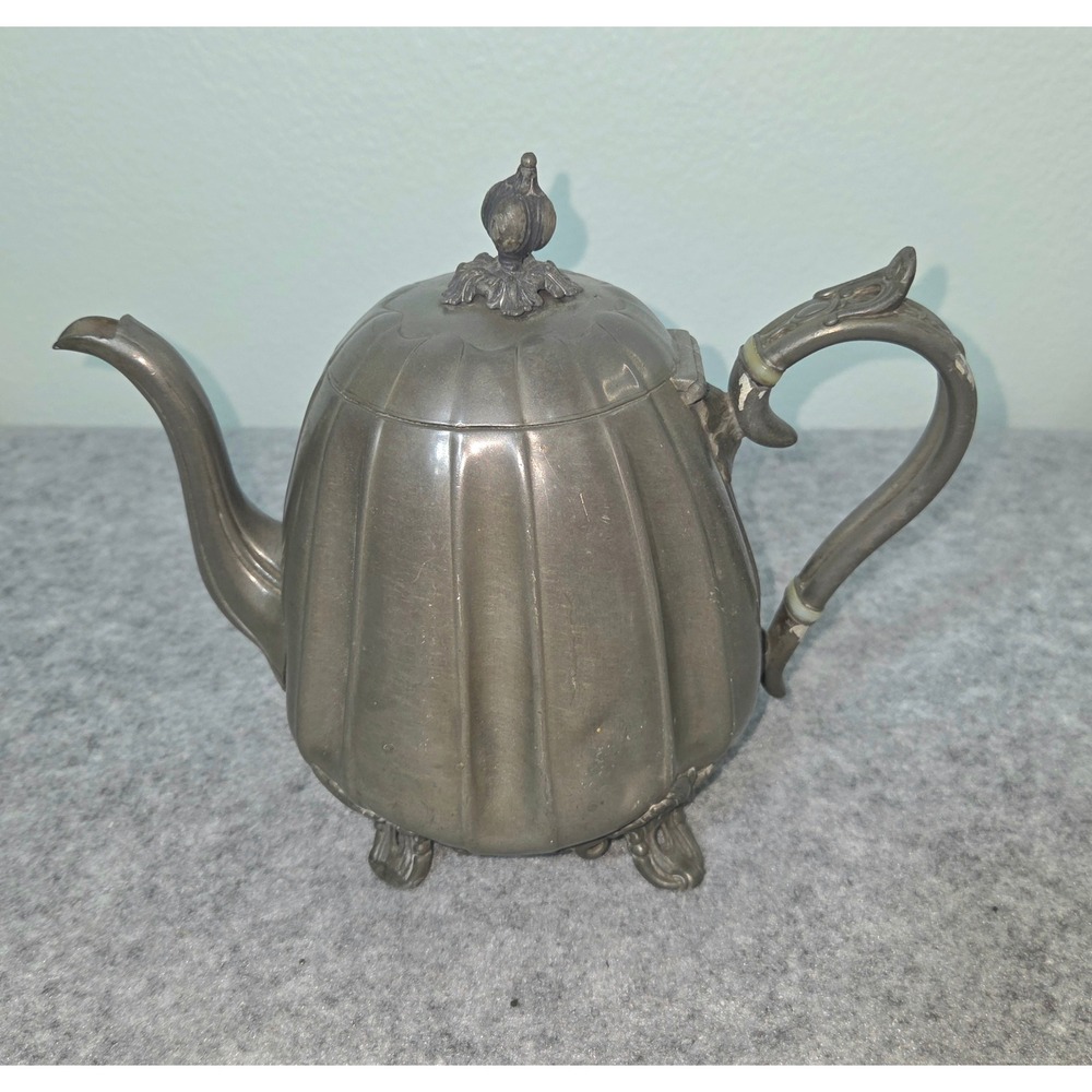 Antique James Dixon & Sons Sheffield Pewter Teapot Melon Ribbed 2674 Victorian